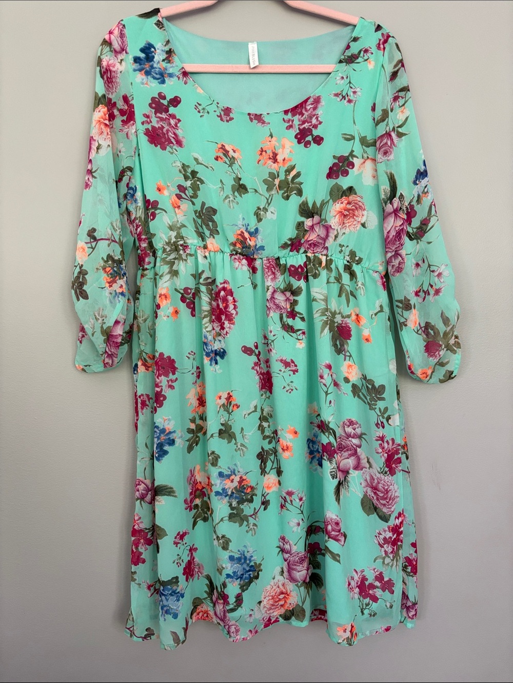 Pinkblush Maternity Mint Floral Babydoll Dress with Pink & Purple Blooms
